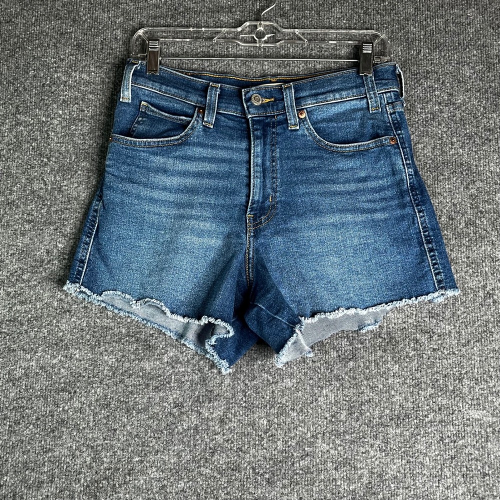 Levi Strauss Heritage High Rise Denim Shorts Medium Wash Raw Hem Size 6